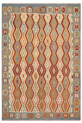Flat Weave Kilim Antique Navaho Vintage handmade Geometric Kilim Rust Blue Hand-Woven Rectangle 100% Wool Area Rug 9x9