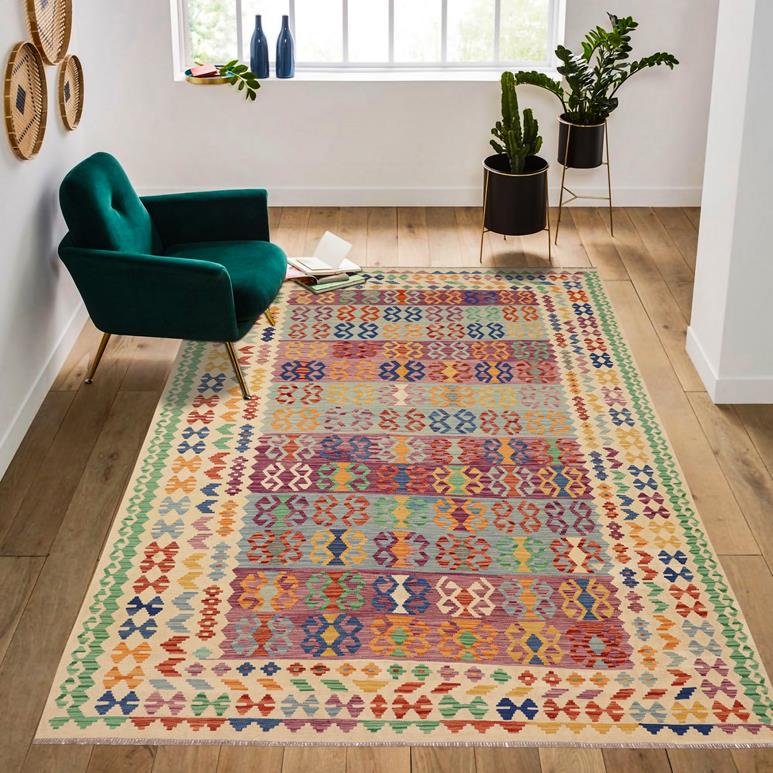Flat Weave Kilim, Antique, Navaho, Vintage, Handmade, Geometric Kilim Blue Beige Hand-Woven Rectangle 100% Wool Area Rug 8 x 11