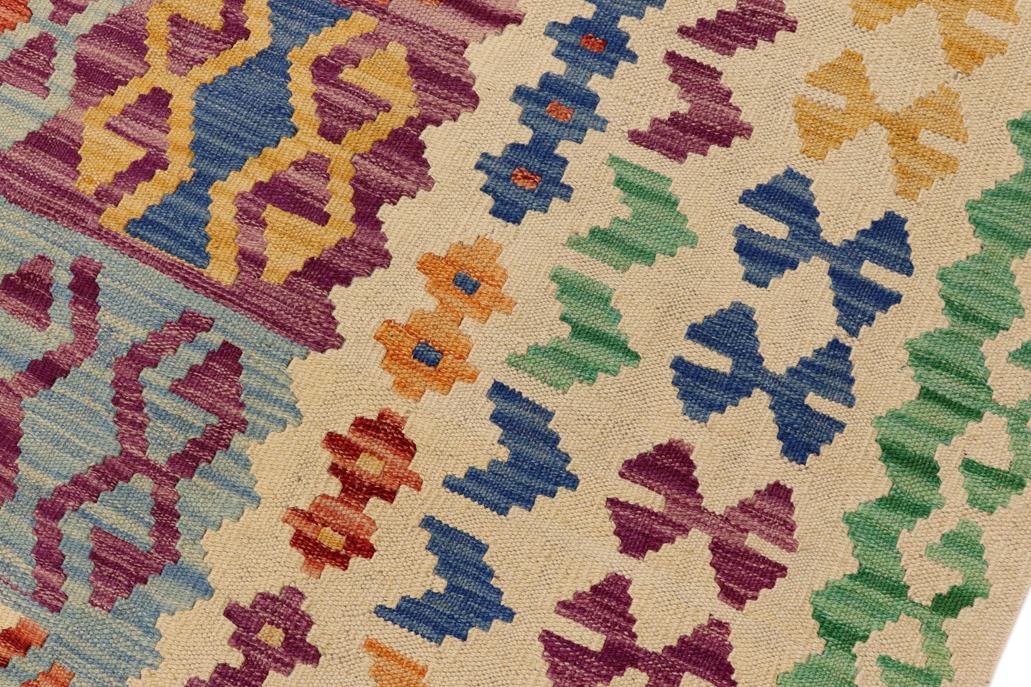Flat Weave Kilim, Antique, Navaho, Vintage, Handmade, Geometric Kilim Blue Beige Hand-Woven Rectangle 100% Wool Area Rug 8 x 11