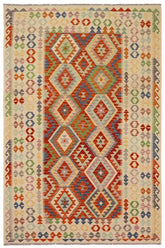 Flat Weave Kilim Antique Navaho Vintage handmade Geometric Kilim Rust Beige Hand-Woven Rectangle 100% Wool Area Rug 7x10