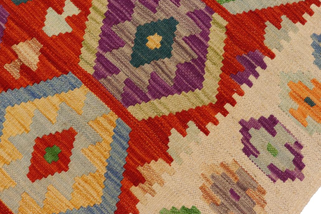 Flat Weave Kilim, Antique, Navaho, Vintage, Handmade, Geometric Kilim Rust Beige Hand-Woven Rectangle 100% Wool Area Rug 4 x 6