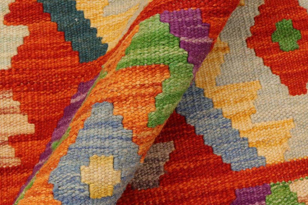Flat Weave Kilim, Antique, Navaho, Vintage, Handmade, Geometric Kilim Rust Beige Hand-Woven Rectangle 100% Wool Area Rug 4 x 6