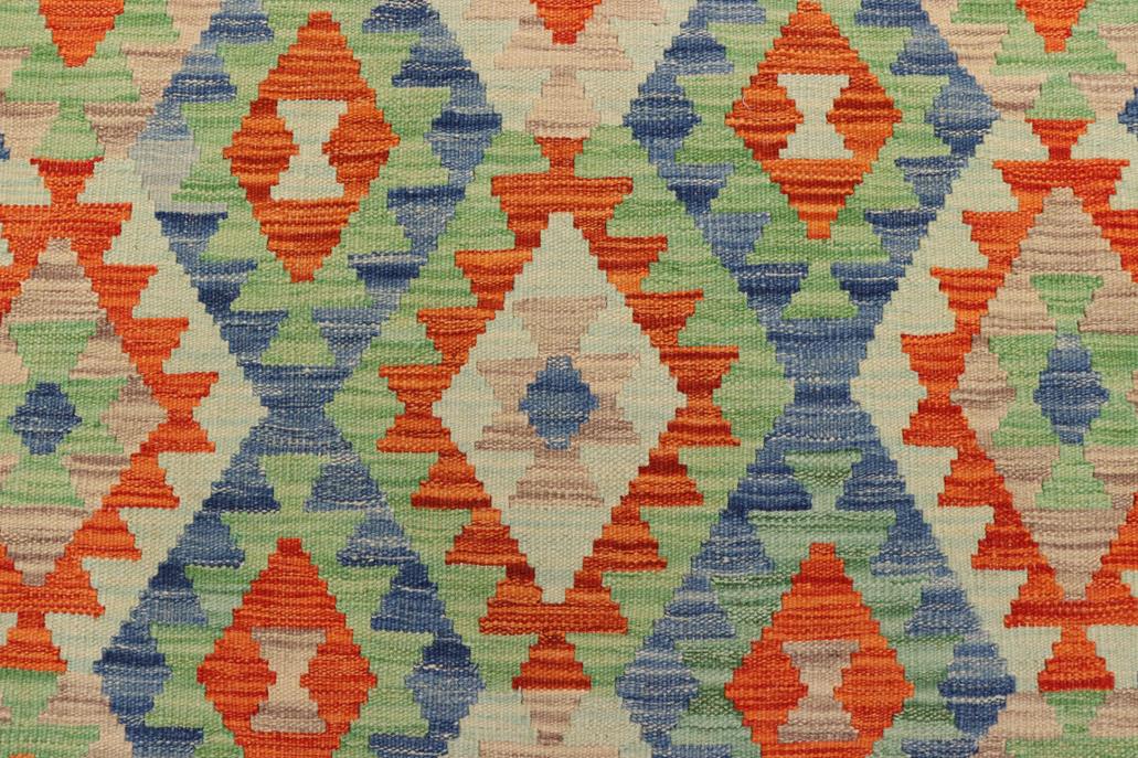 Flat Weave Kilim, Antique, Navaho, Vintage, Handmade, Geometric Kilim Blue Rust Hand-Woven Rectangle 100% Wool Area Rug 4 x 6