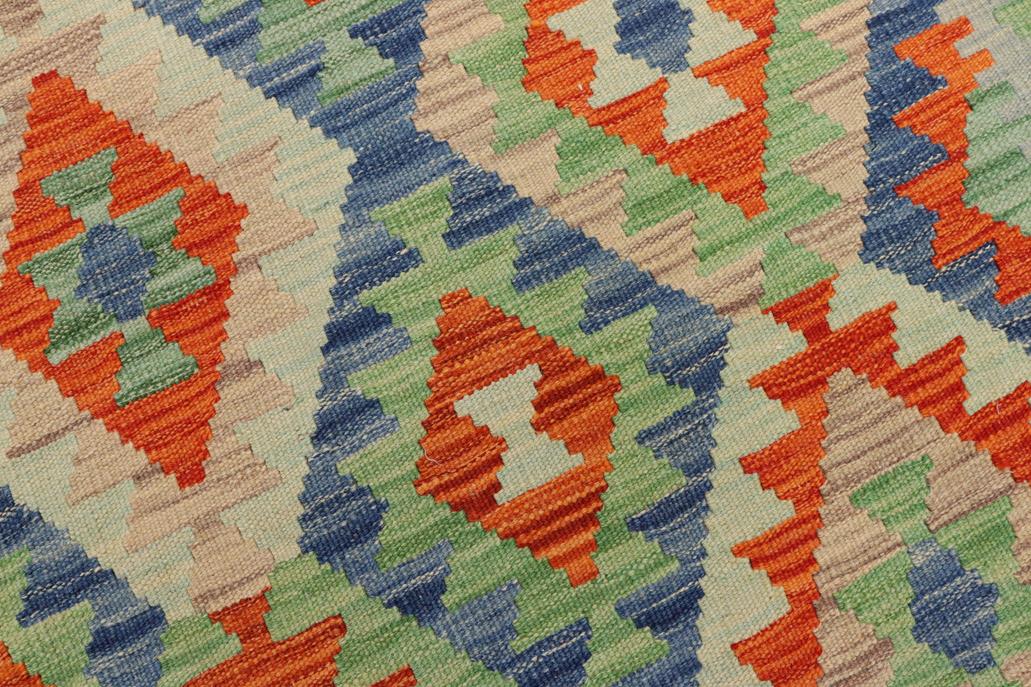 Flat Weave Kilim, Antique, Navaho, Vintage, Handmade, Geometric Kilim Blue Rust Hand-Woven Rectangle 100% Wool Area Rug 4 x 6