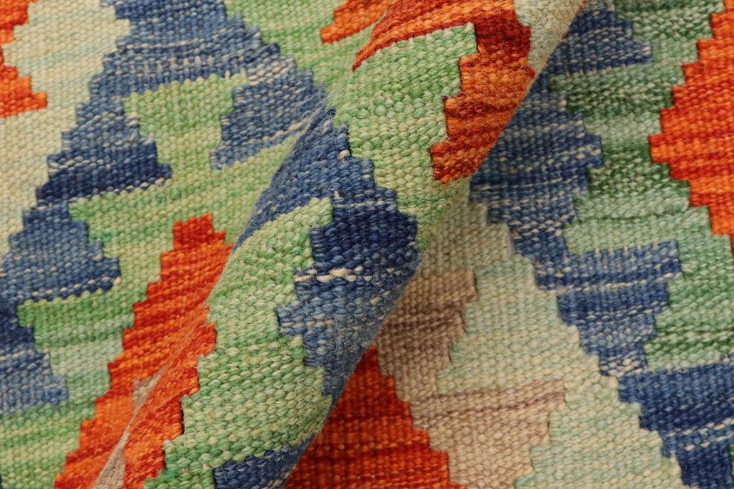 Flat Weave Kilim, Antique, Navaho, Vintage, Handmade, Geometric Kilim Blue Rust Hand-Woven Rectangle 100% Wool Area Rug 4 x 6
