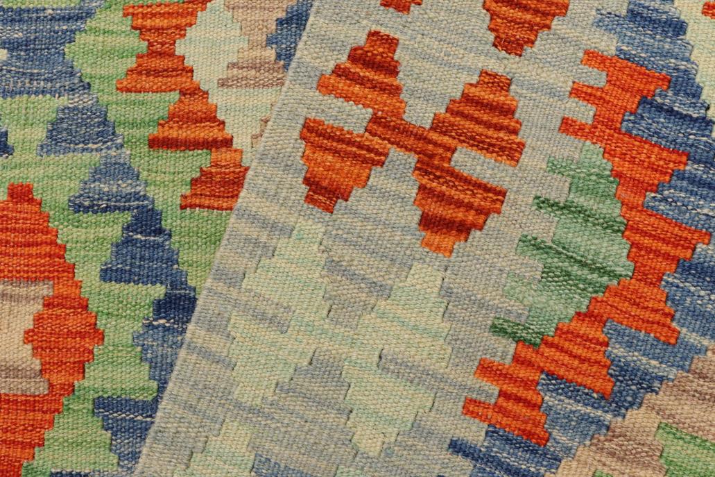 Flat Weave Kilim, Antique, Navaho, Vintage, Handmade, Geometric Kilim Blue Rust Hand-Woven Rectangle 100% Wool Area Rug 4 x 6