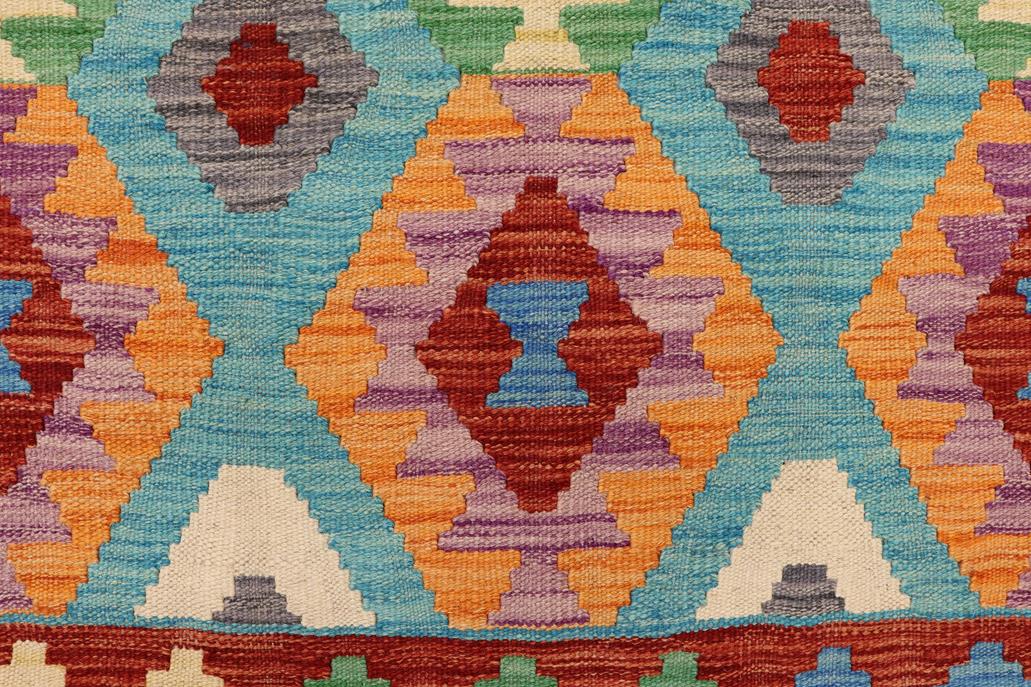Flat Weave Kilim, Antique, Navaho, Vintage, Handmade, Geometric Kilim Blue Rust Hand-Woven Rectangle 100% Wool Area Rug 5 x 7