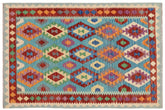 handmade Geometric Kilim Blue Rust Hand-Woven RECTANGLE 100% WOOL area rug 5 x 7