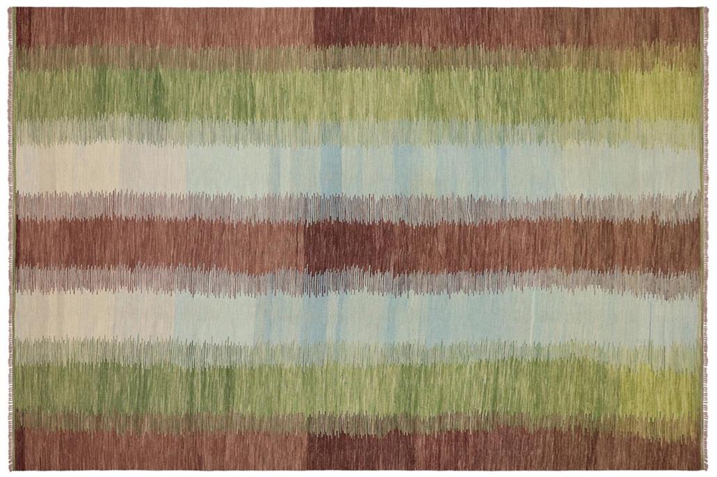 Flat Weave Kilim, Antique, Navaho, Vintage, Handmade, Modern Kilim Blue Brown Hand-Woven Rectangle 100% Wool Area Rug 8 x 11