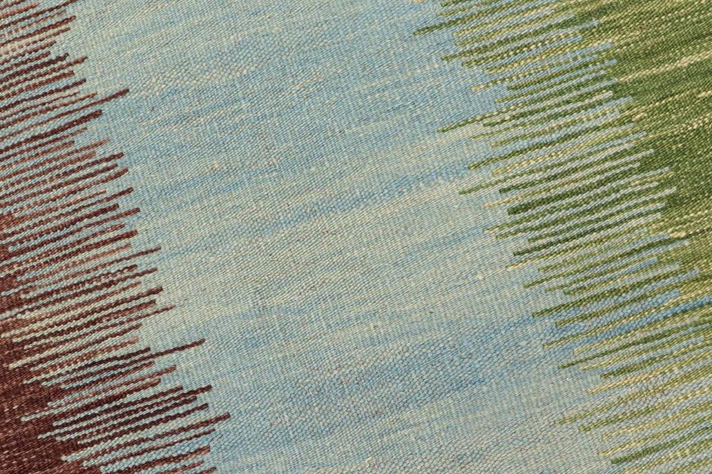 Flat Weave Kilim, Antique, Navaho, Vintage, Handmade, Modern Kilim Blue Brown Hand-Woven Rectangle 100% Wool Area Rug 8 x 11