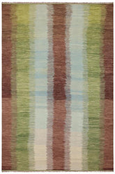 Flat Weave Kilim Antique Navaho Vintage handmade Modern Kilim Blue Brown Hand-Woven Rectangle 100% Wool Area Rug 8x11