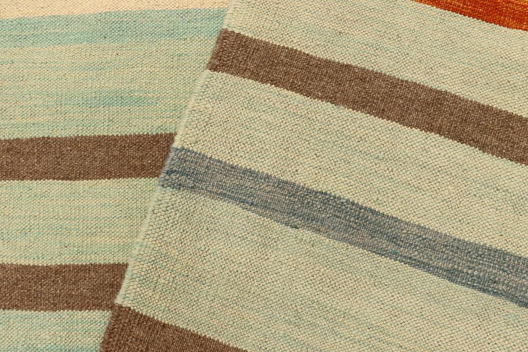Flat Weave Kilim, Antique, Navaho, Vintage, Handmade, Modern Kilim Blue Rust Hand-Woven Rectangle 100% Wool Area Rug 9 x 12