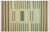 Flat Weave Kilim, Antique, Navaho, Vintage, Handmade, Modern Kilim Blue Rust Hand-Woven Rectangle 100% Wool Area Rug 9 x 12