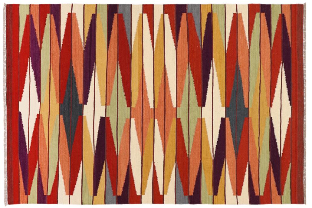 Flat Weave Kilim, Antique, Navaho, Vintage, Handmade, Modern Kilim Rust Beige Hand-Woven Rectangle 100% Wool Area Rug 5 x 8