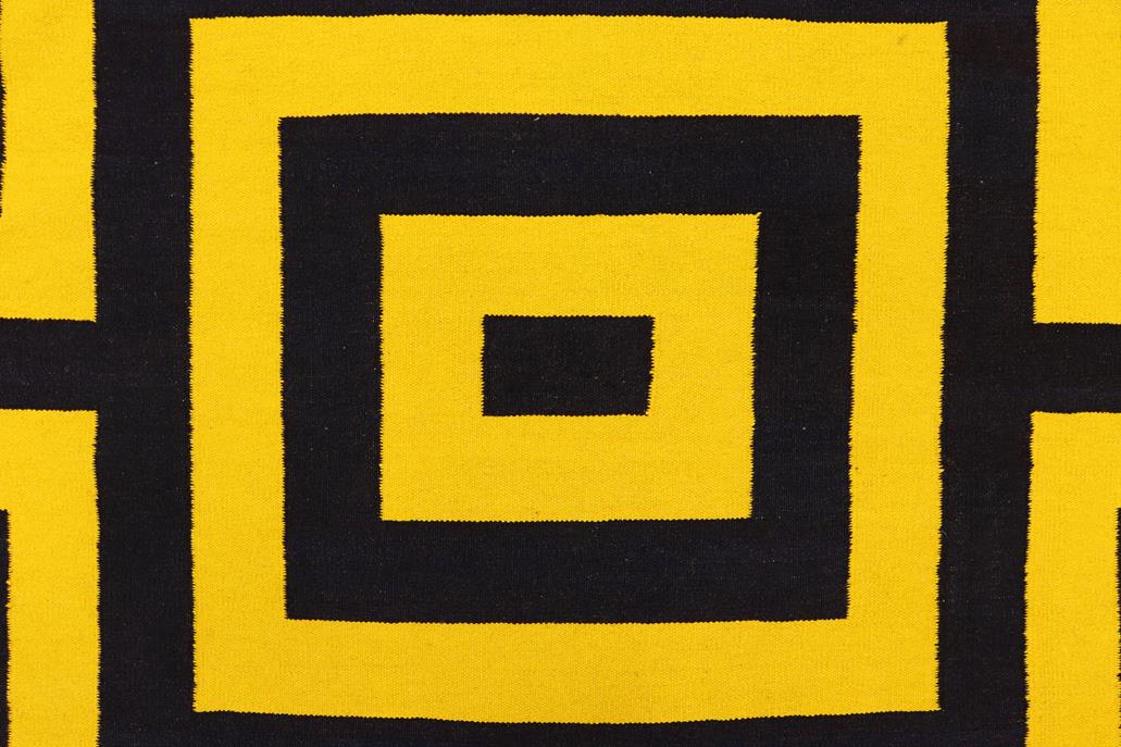 Flat Weave Kilim, Antique, Navaho, Vintage, Handmade, Modern Kilim Gold Black Hand-Woven Rectangle 100% Wool Area Rug 6 x 8