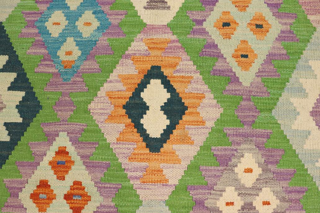 Flat Weave Kilim, Antique, Navaho, Vintage, Handmade, Geometric Kilim Blue Orange Hand-Woven Rectangle 100% Wool Area Rug 4 x 6