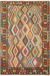 Flat Weave Kilim Antique Navaho Vintage handmade Geometric Kilim Rust Brown Hand-Woven Rectangle 100% Wool Area Rug 7x10