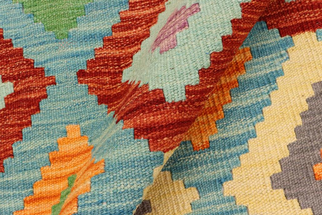Flat Weave Kilim, Antique, Navaho, Vintage, Handmade, Geometric Kilim Blue Gray Hand-Woven Rectangle 100% Wool Area Rug 8 x 10