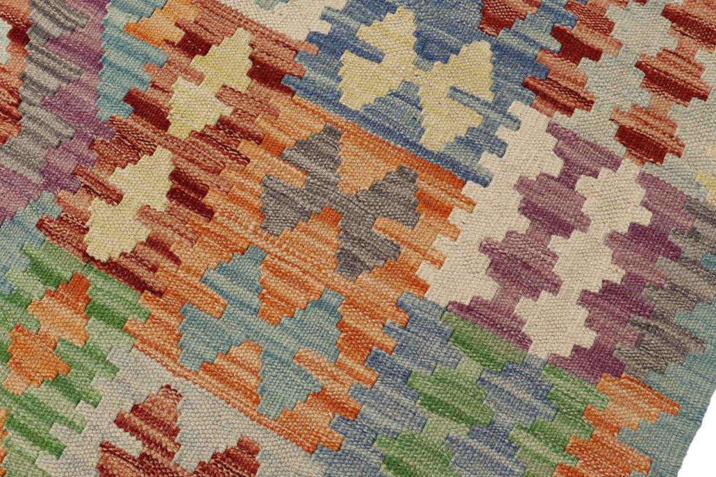 Flat Weave Kilim, Antique, Navaho, Vintage, Handmade, Geometric Kilim Rust Blue Hand-Woven Rectangle 100% Wool Area Rug 8 x 10
