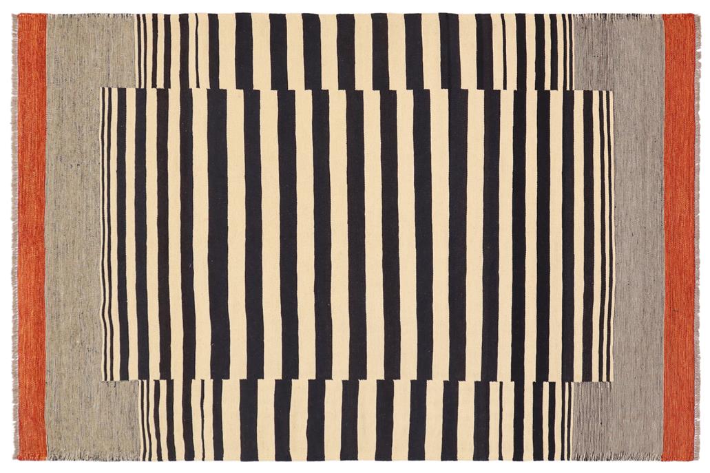 Flat Weave Kilim, Antique, Navaho, Vintage, Handmade, Modern Kilim Beige Black Hand-Woven Rectangle 100% Wool Area Rug 6 x 8