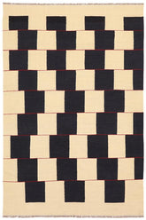 Flat Weave Kilim Antique Navaho Vintage handmade Modern Kilim Beige Black Hand-Woven Rectangle 100% Wool Area Rug 5x8