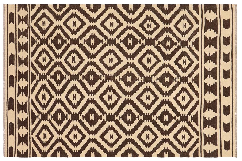 Flat Weave Kilim, Antique, Navaho, Vintage, Handmade, Modern Kilim Beige Brown Hand-Woven Rectangle 100% Wool Area Rug 5 x 7