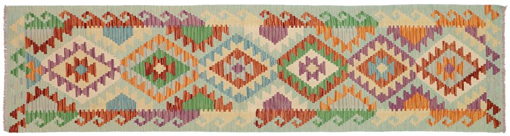 Flat Weave Kilim, Antique, Navaho, Vintage, Handmade, Geometric Kilim Blue Rust Hand-Woven Runner 100% Wool Area Rug 3 x 9