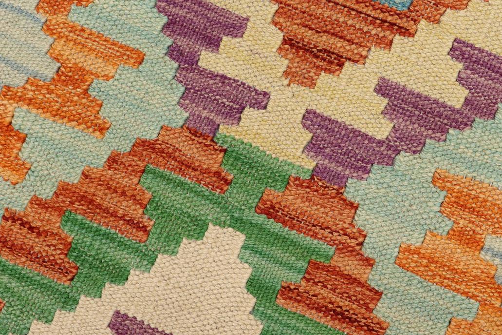 Flat Weave Kilim, Antique, Navaho, Vintage, Handmade, Geometric Kilim Blue Rust Hand-Woven Runner 100% Wool Area Rug 3 x 9