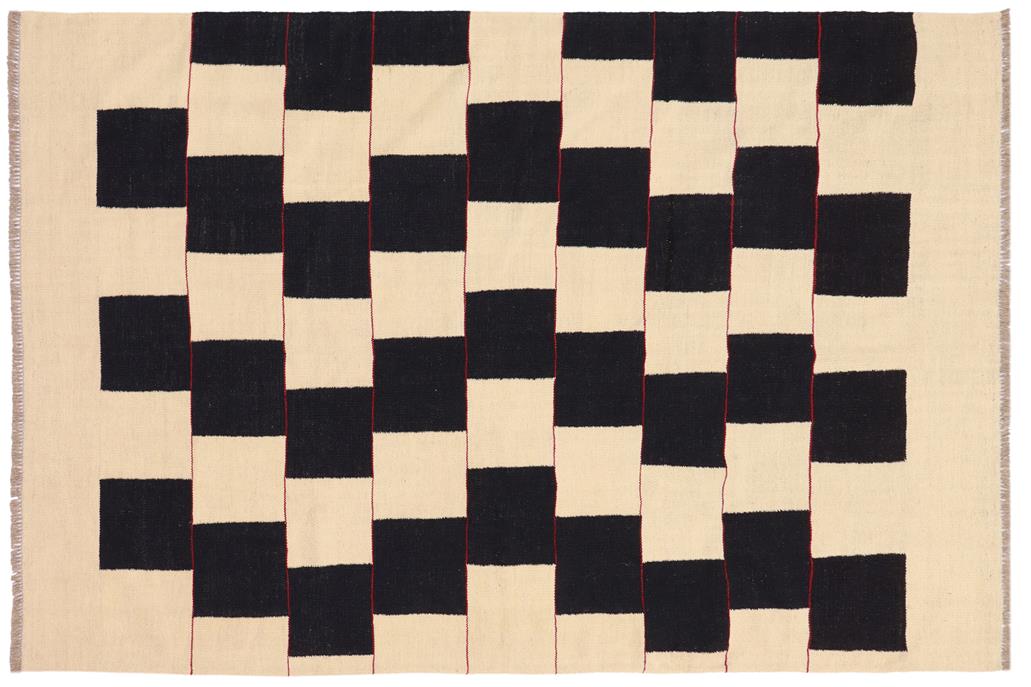 Flat Weave Kilim, Antique, Navaho, Vintage, Handmade, Modern Kilim Beige Black Hand-Woven Rectangle 100% Wool Area Rug 6 x 8