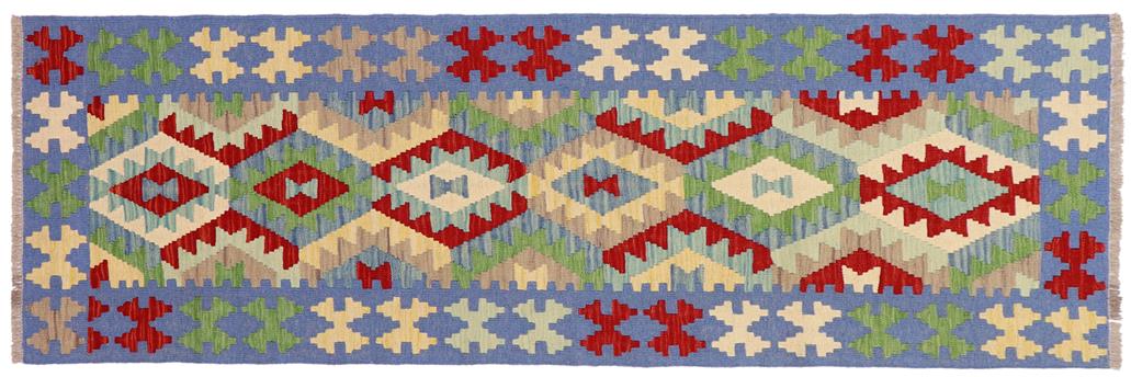 Flat Weave Kilim, Antique, Navaho, Vintage, Handmade, Geometric Kilim Blue Red Hand-Woven Runner 100% Wool Area Rug 3 x 6
