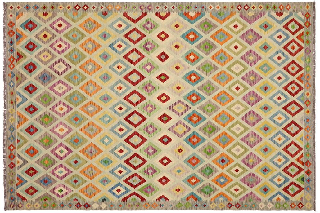 Flat Weave Kilim, Antique, Navaho, Vintage, Handmade, Modern Kilim Blue Gray Hand-Woven Rectangle 100% Wool Area Rug 8 x 11