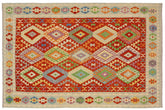 handmade Geometric Kilim Rust Blue Hand-Woven RECTANGLE 100% WOOL area rug 7 x 10