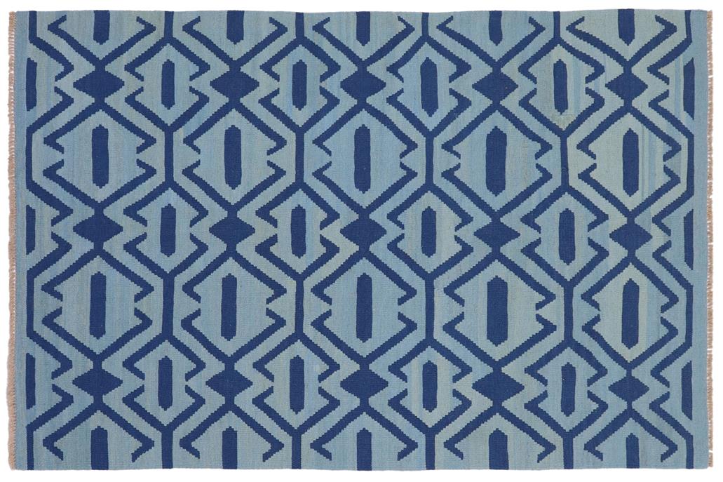 Flat Weave Kilim, Antique, Navaho, Vintage, Handmade, Modern Kilim Blue Blue Hand-Woven Rectangle 100% Wool Area Rug 4 x 6
