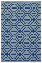 Flat Weave Kilim Antique Navaho Vintage handmade Modern Kilim Blue Blue Hand-Woven Rectangle 100% Wool Area Rug 4x6
