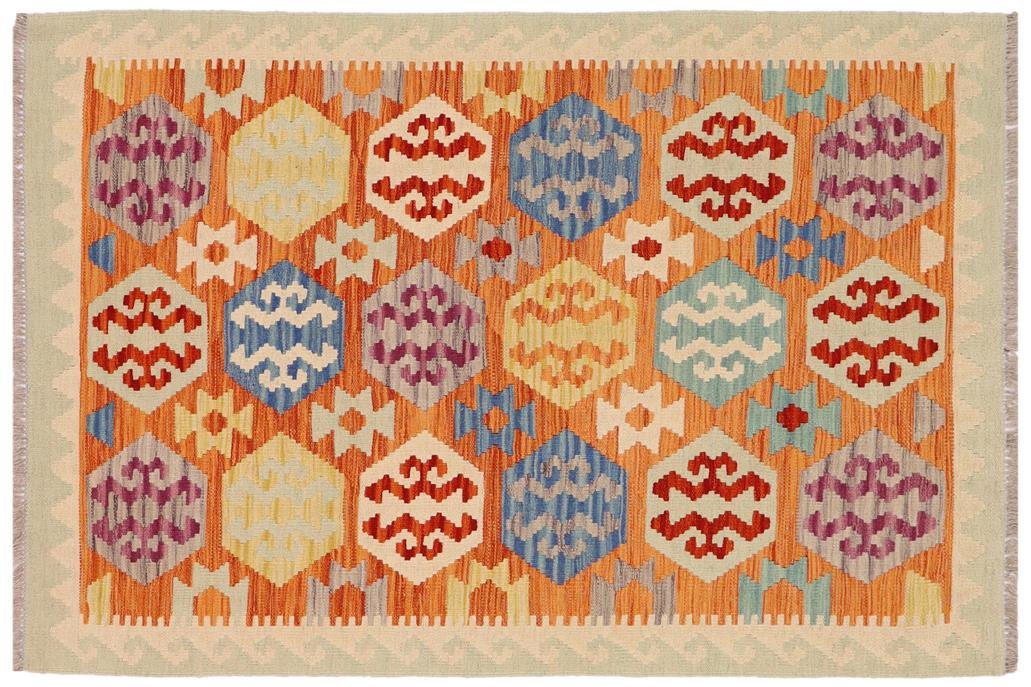 Flat Weave Kilim, Antique, Navaho, Vintage, Handmade, Geometric Kilim Rust Beige Hand-Woven Rectangle 100% Wool Area Rug 3 x 5