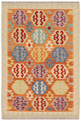 Flat Weave Kilim Antique Navaho Vintage handmade Geometric Kilim Rust Beige Hand-Woven Rectangle 100% Wool Area Rug 3x5