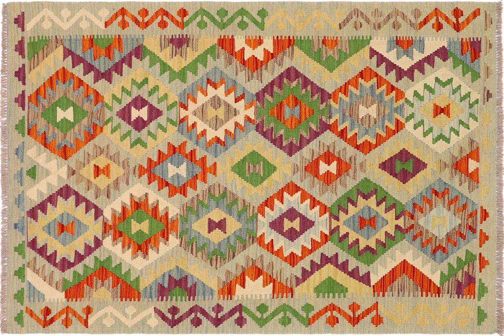 Flat Weave Kilim, Antique, Navaho, Vintage, Handmade, Geometric Kilim Blue Rust Hand-Woven Rectangle 100% Wool Area Rug 4 x 5