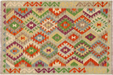 handmade Geometric Kilim Blue Rust Hand-Woven RECTANGLE 100% WOOL area rug 4 x 5