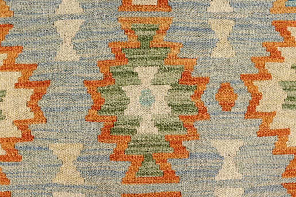 Flat Weave Kilim, Antique, Navaho, Vintage, Handmade, Geometric Kilim Blue Rust Hand-Woven Rectangle 100% Wool Area Rug 8 x 11