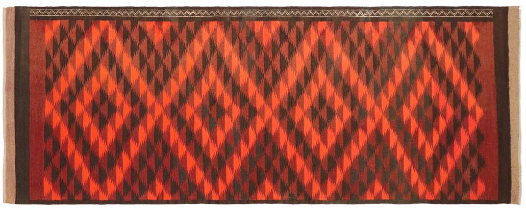 Flat Weave Kilim, Antique, Navaho, Vintage, Handmade, Geometric Kilim Rust Burgundy Hand-Woven Runner 100% Wool Area Rug 4 x 12