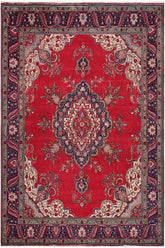 Traditional handmade Persian vintage distressed Red Blue Hand Knotted RECTANGLE 100% WOOL area rug 10X13