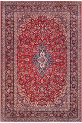 handmade Traditional Kashan Red Blue Hand Knotted RECTANGLE 100% Wool Pile area rug 9x14