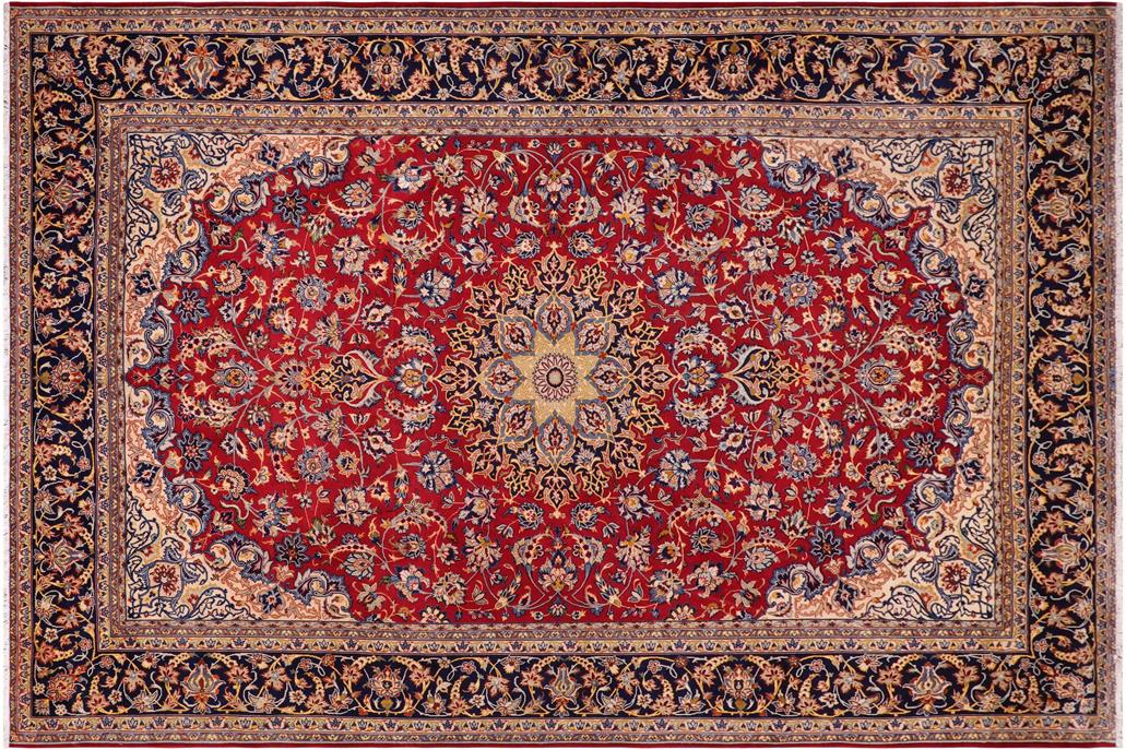 handmade Traditional Kashan Red Blue Hand Knotted RECTANGLE 100% Wool Pile area rug 10x13