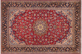 Vintage Antique Kashan Taylor Red Blue Hand Knotted Wool Rug- 10'0'' x 13'1''