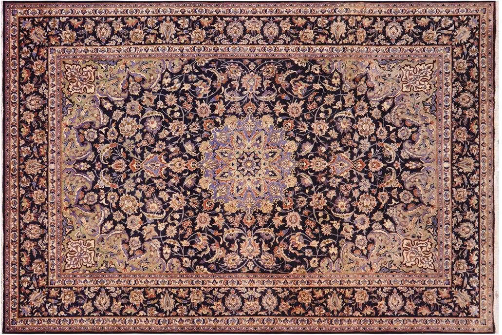 handmade Traditional Kashan Blue Beige Hand Knotted RECTANGLE 100% Wool Pile area rug 10x13