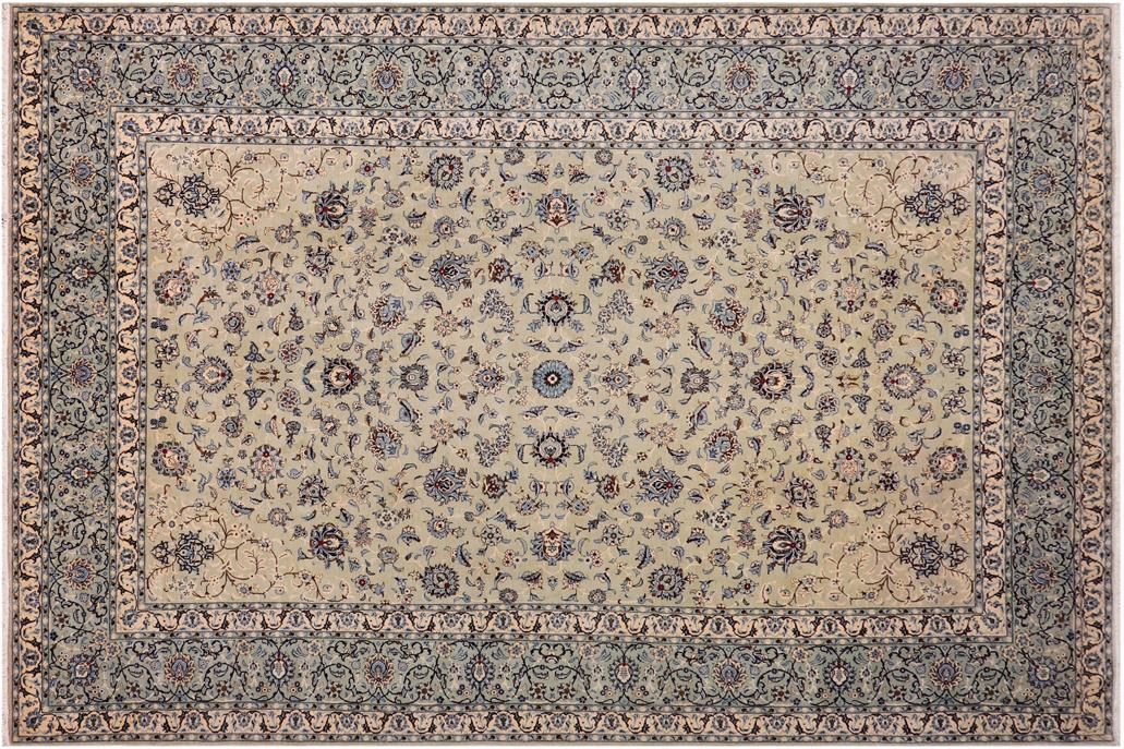 handmade Traditional Nahin Green Blue Hand Knotted RECTANGLE 100% Wool Pile area rug 10x14