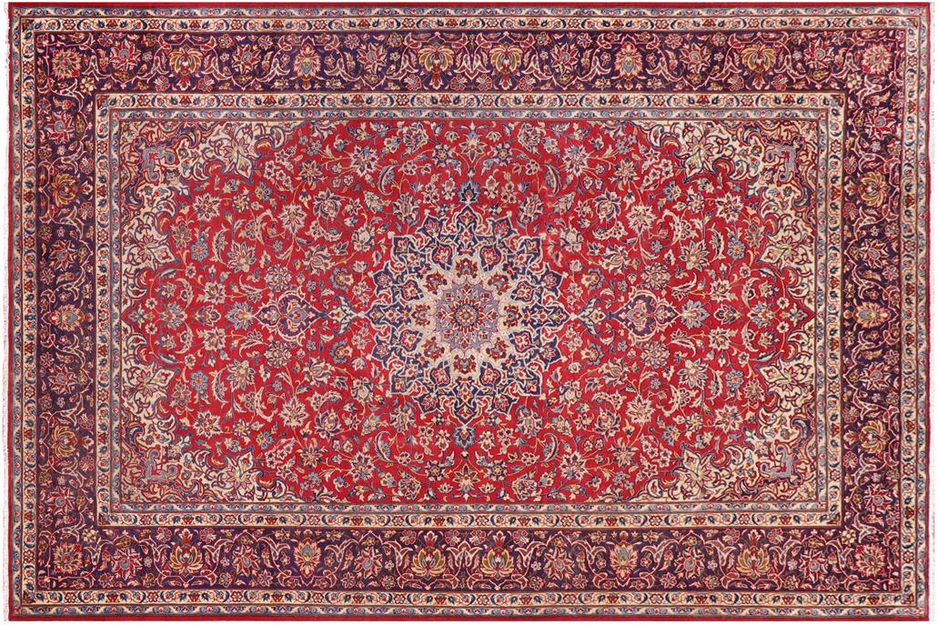 handmade Traditional Kashan Red Blue Hand Knotted RECTANGLE 100% Wool Pile area rug 10x14