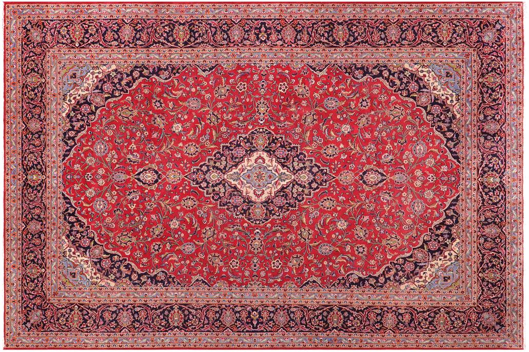 handmade Traditional Kashan Red Blue Hand Knotted RECTANGLE 100% Wool Pile area rug 10x13