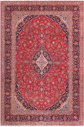 handmade Traditional Kashan Red Blue Hand Knotted RECTANGLE 100% Wool Pile area rug 10x13