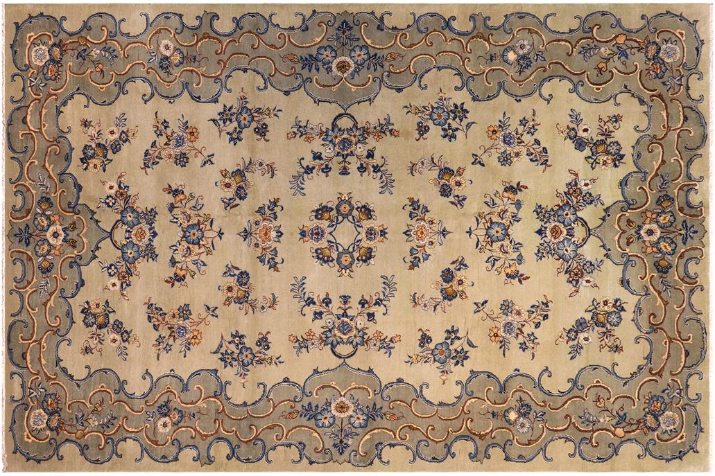 handmade Traditional Tabriz Green Blue Hand Knotted RECTANGLE 100% Wool Pile area rug 8x12